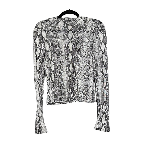 Basil & Lola Tops - NWOT Basil & Lola Womens Gray Snakeskin Mesh Sheer Long Sleeve Top Crew Neck XS